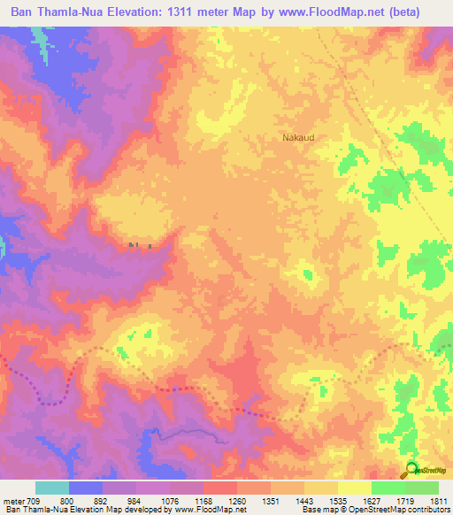 Ban Thamla-Nua,Laos Elevation Map