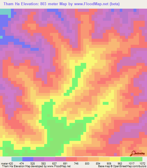 Tham Ha,Laos Elevation Map