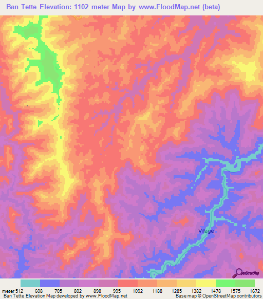 Ban Tette,Laos Elevation Map