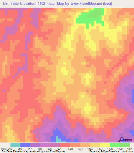 Ban Tette,Laos Elevation Map