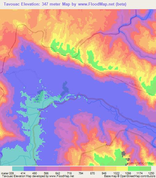 Tavouac,Laos Elevation Map