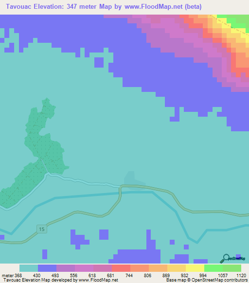 Tavouac,Laos Elevation Map