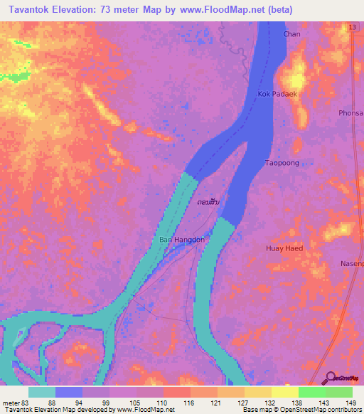 Tavantok,Laos Elevation Map