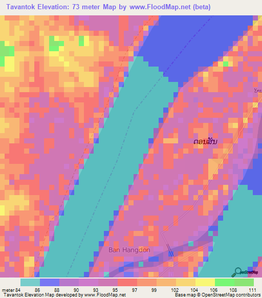 Tavantok,Laos Elevation Map