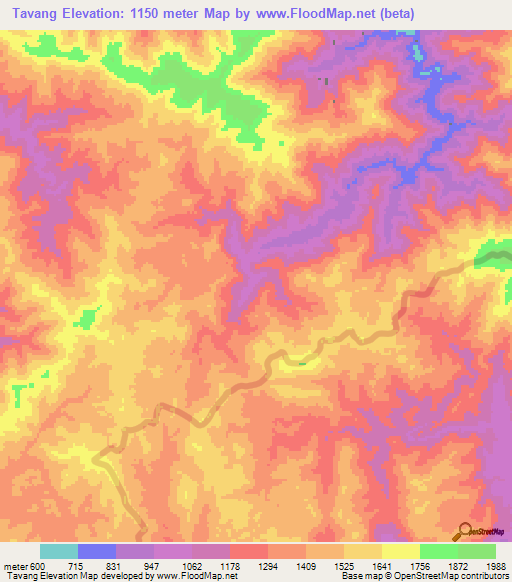 Tavang,Laos Elevation Map