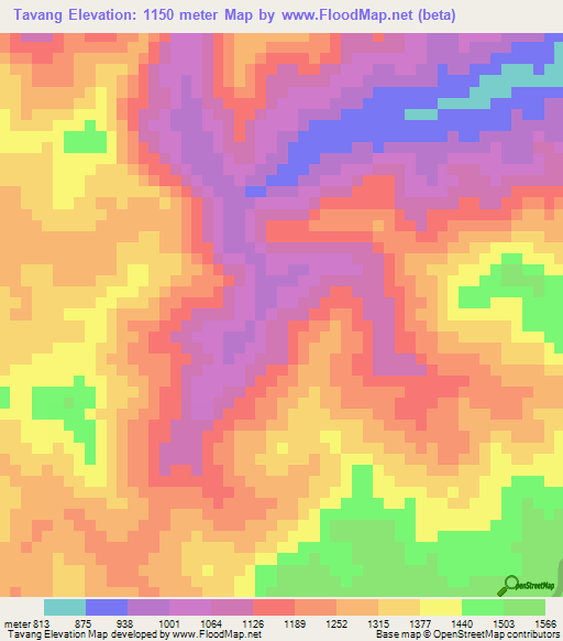 Tavang,Laos Elevation Map