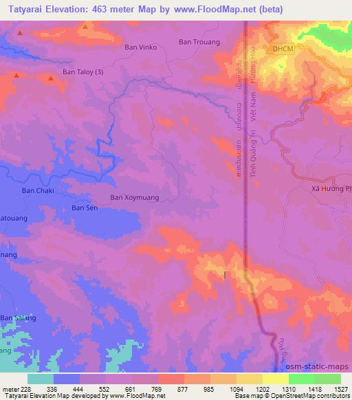 Tatyarai,Laos Elevation Map