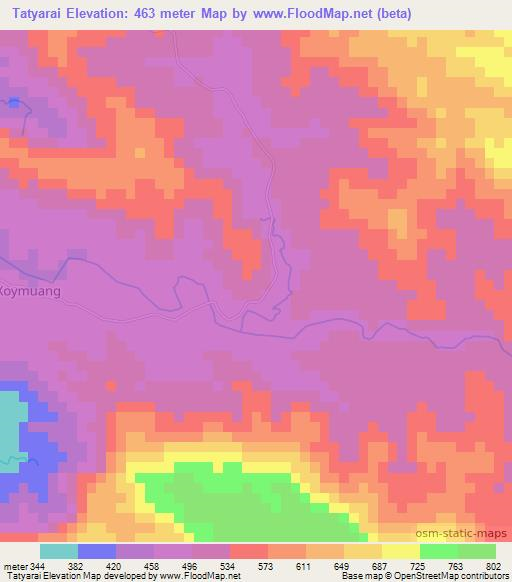 Tatyarai,Laos Elevation Map