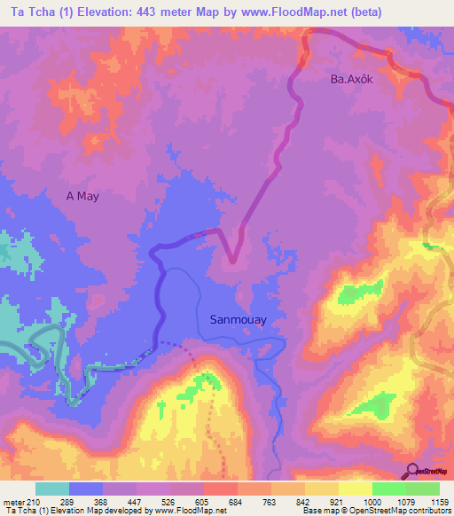 Ta Tcha (1),Laos Elevation Map