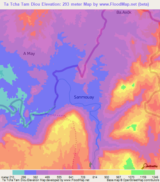 Ta Tcha Tam Diou,Laos Elevation Map