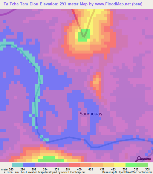 Ta Tcha Tam Diou,Laos Elevation Map