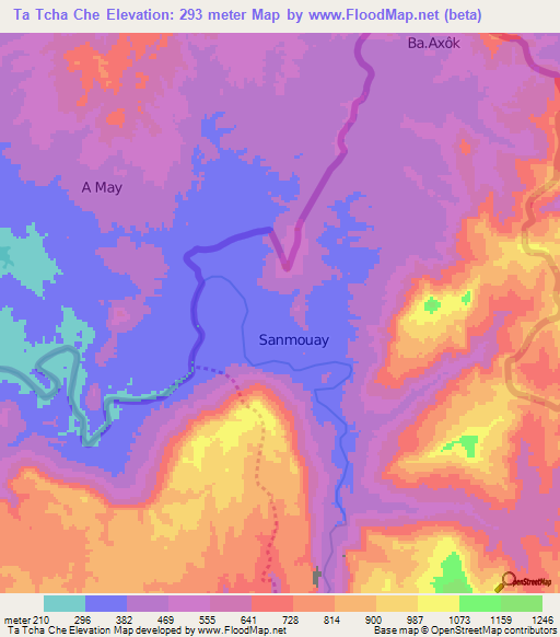 Ta Tcha Che,Laos Elevation Map