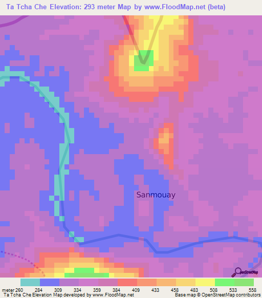 Ta Tcha Che,Laos Elevation Map