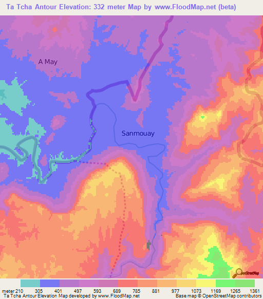 Ta Tcha Antour,Laos Elevation Map