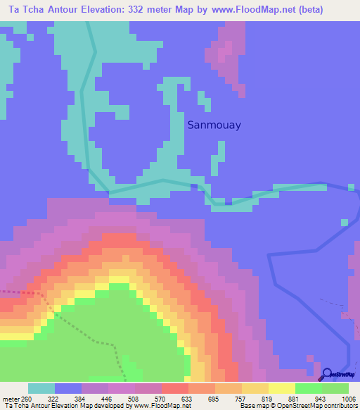 Ta Tcha Antour,Laos Elevation Map