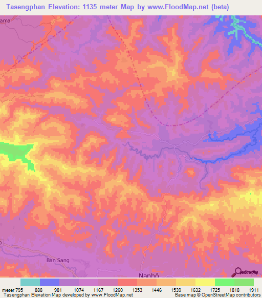 Tasengphan,Laos Elevation Map