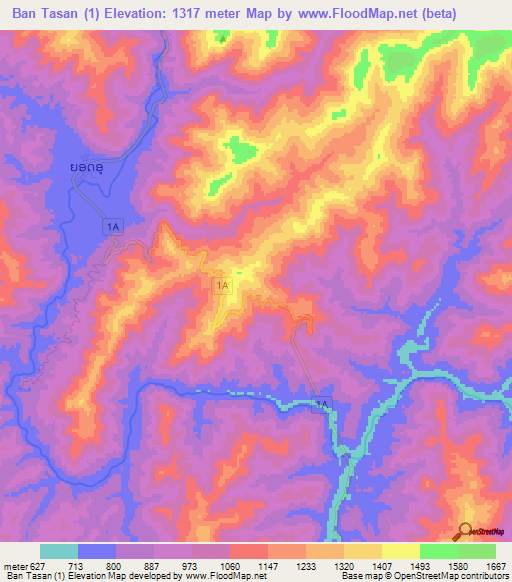 Ban Tasan (1),Laos Elevation Map