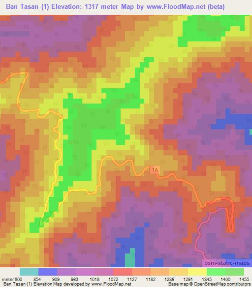 Ban Tasan (1),Laos Elevation Map