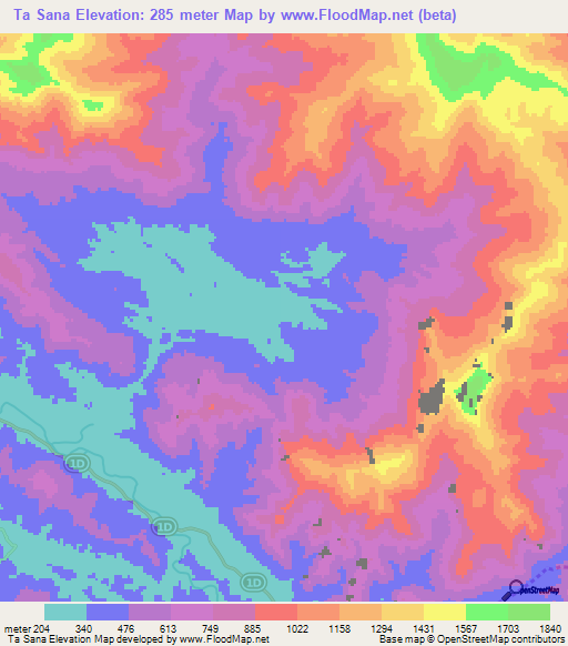 Ta Sana,Laos Elevation Map