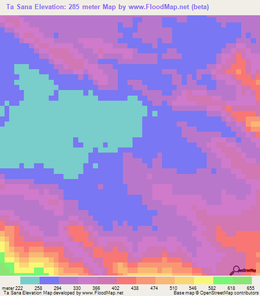 Ta Sana,Laos Elevation Map