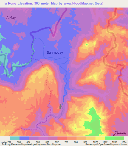 Ta Rong,Laos Elevation Map