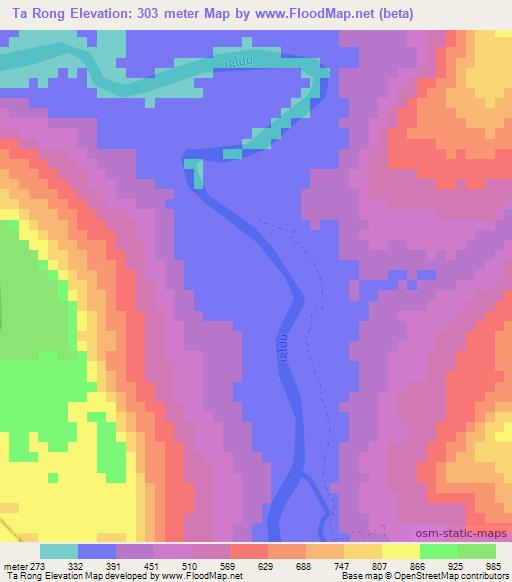 Ta Rong,Laos Elevation Map