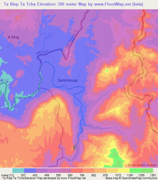 Ta Riep Ta Tcha,Laos Elevation Map