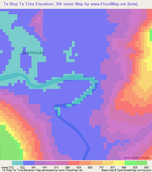 Ta Riep Ta Tcha,Laos Elevation Map