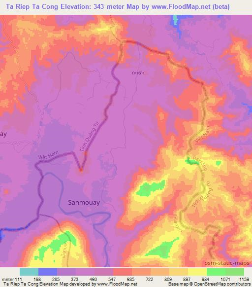 Ta Riep Ta Cong,Laos Elevation Map