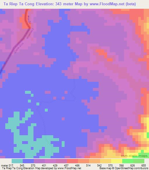 Ta Riep Ta Cong,Laos Elevation Map