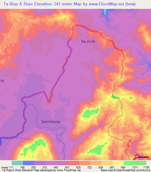 Ta Riep A Shao,Laos Elevation Map