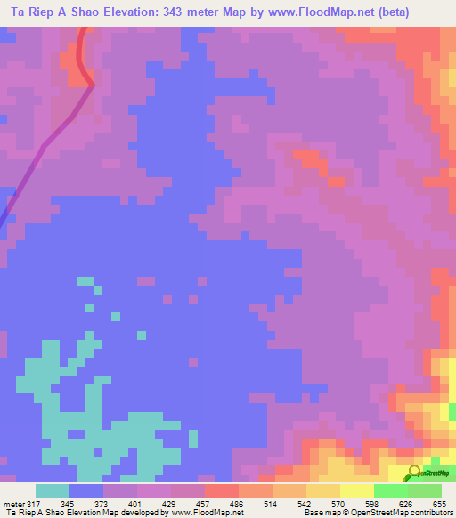 Ta Riep A Shao,Laos Elevation Map