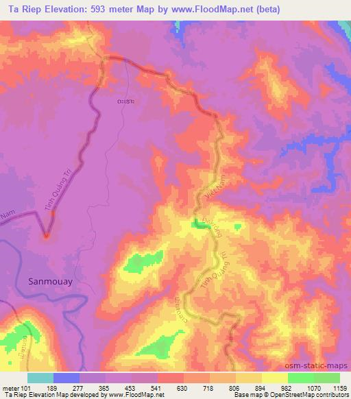 Ta Riep,Laos Elevation Map