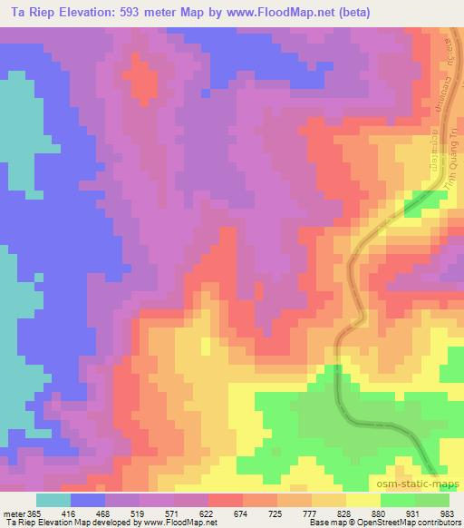 Ta Riep,Laos Elevation Map