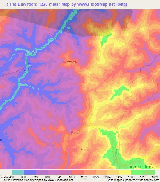 Ta Pia,Laos Elevation Map