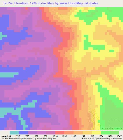 Ta Pia,Laos Elevation Map