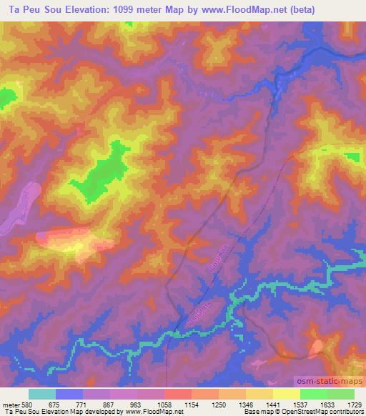 Ta Peu Sou,Laos Elevation Map