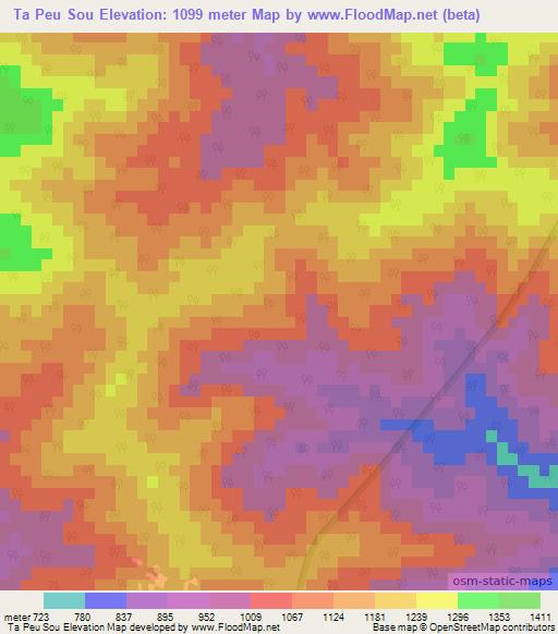 Ta Peu Sou,Laos Elevation Map