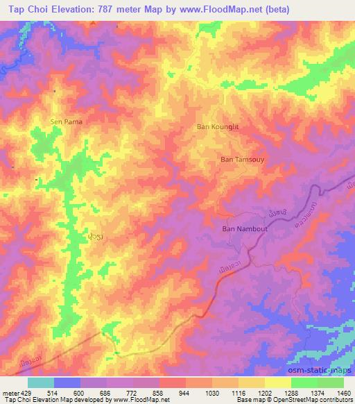 Tap Choi,Laos Elevation Map