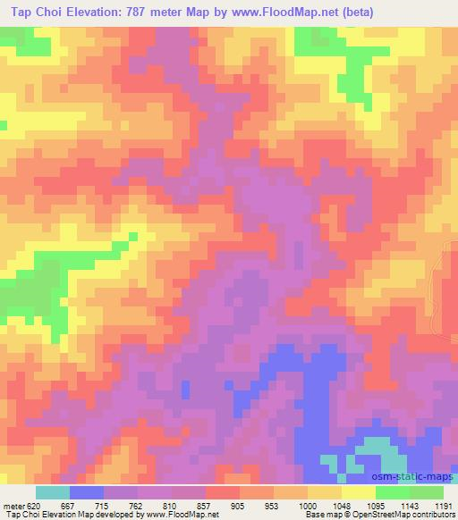 Tap Choi,Laos Elevation Map