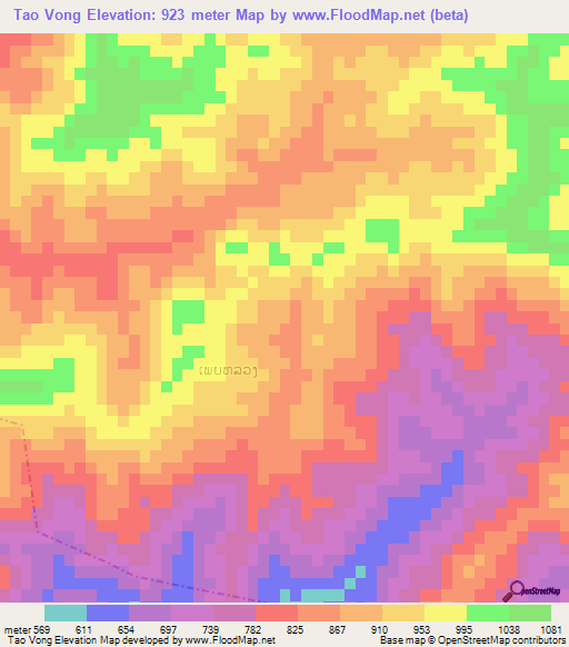 Tao Vong,Laos Elevation Map