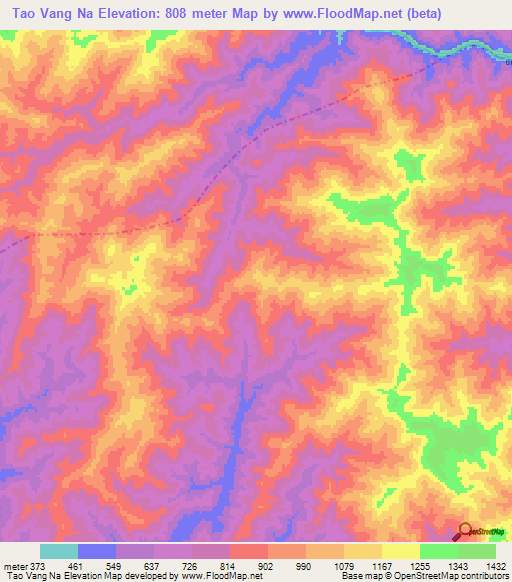 Tao Vang Na,Laos Elevation Map