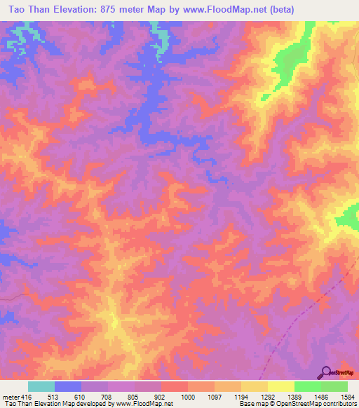 Tao Than,Laos Elevation Map