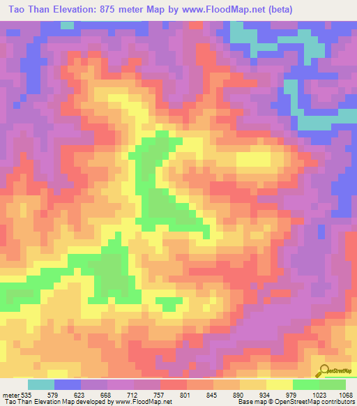 Tao Than,Laos Elevation Map