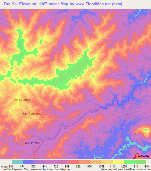 Tao Sai,Laos Elevation Map