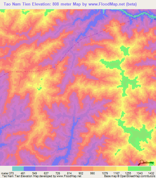 Tao Nam Tien,Laos Elevation Map