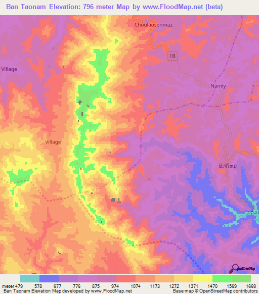 Ban Taonam,Laos Elevation Map