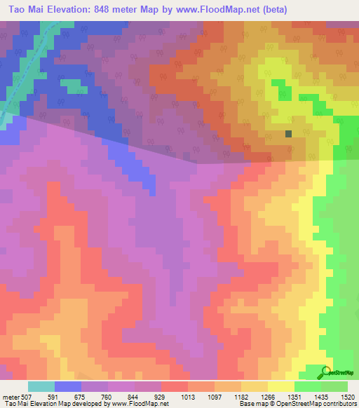 Tao Mai,Laos Elevation Map