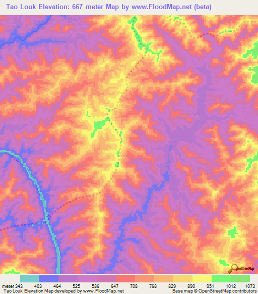 Tao Louk,Laos Elevation Map