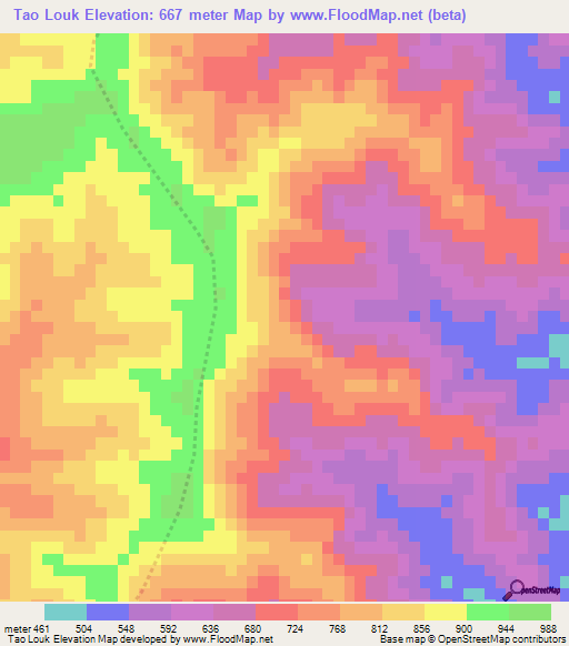 Tao Louk,Laos Elevation Map